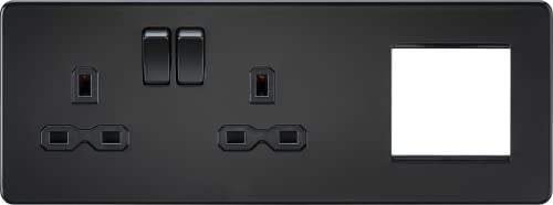 Screwless 13A 2G DP Socket + 2G Modular Combination Plate - Matt Black