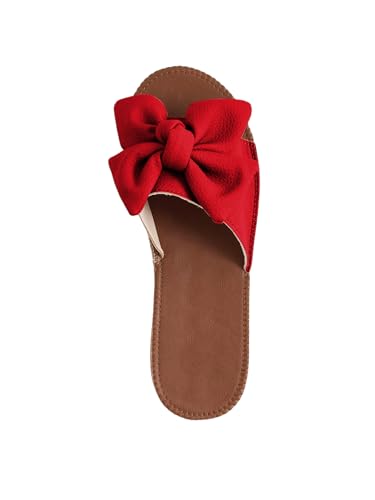 Image of Verdusa Women's Bow Flat Sandals Leather Open Toe Flats Summer Vacation Shoes Beach Sandals Outdoor Slippers