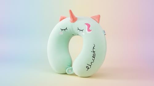 Image of Soft and Comfortable Cartoon Designed U-Shaped Kids Travel Neck Pillow for Airplane Car Flight Head Neck Support for Boys and Girls (Pack of 1, Green)