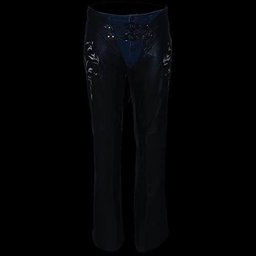 Image of Milwaukee Leather Chaps for Women Black Low-Rise Waist- Double Buckle Reflective Embroidery Motorcycle Chap- ML1187