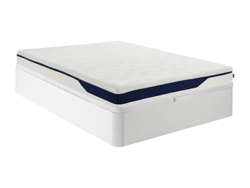 Vente unique Conjunto 160 x 200 cm canapé abatible Blanco + colchón Espuma HD 7 Zonas y Capa Gel viscoelástico desenfundable 22cm de Grosor   FAGANI de YSMÉE
