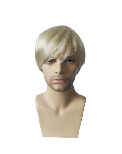 Short Straight Golden Cosplay Wig for Men Side-Swept Bangs Synthetic Wig