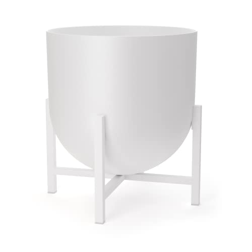 Olly & Rose Blumentopf mit Pflanzenständer – Metall-Pflanztöpfe für den Innenbereich, großer Blumentopf (Weiß, 22 cm)