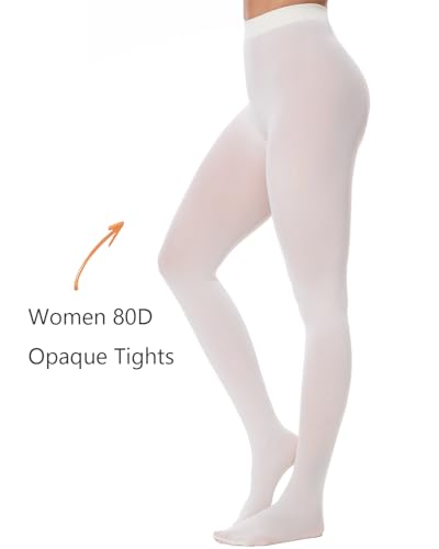 Image of DUCMODA Womens 80 Denier Opaque Tights, Women's Soft Solid Color Footed Pantyhose, High Waist Stocking with 30+ Colors