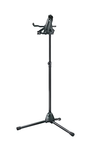 K&M 19775 Tablet-PC-Stativ Schwarz, Biobased Kunststoff - neigbare, klappbare Halterung für gängige Marken - Dreifuß