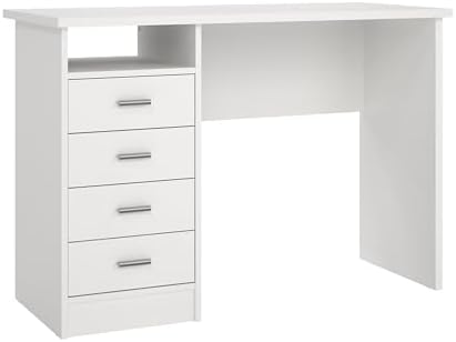 Tvilum 4-Drawer Desk, Modern White Office Writing Desk with Storage, Compact and Functional Desk for Home or Office