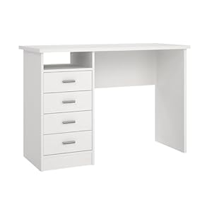Tvilum 4-Drawer Desk, Modern White Office Writing Desk with Storage, Compact and Functional Desk for Home or Office
