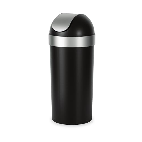 UMBRA Venti Kitchen Trash Can with Swing Top Lid, Large 16-Gallon (62 L) Capacity, Black/Nickel