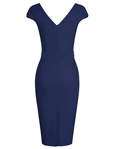 Image of MUXXN Women's Vintage 1950s Style Wrap V Neck Tie Waist Formal Cocktail Dress