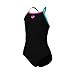 ARENA Feel Girls' Youth Light Drop Back Solid Swimsuit Waterfeel Comfortable One Piece Suit Pool or Beach, US Size 5Y/22, Black/Soft Green/Water