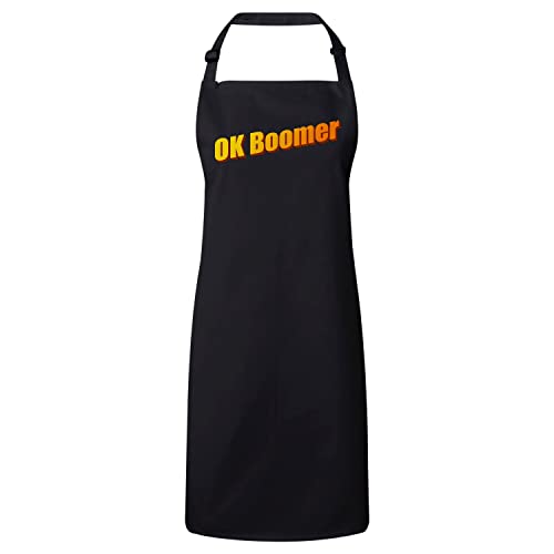 Tablier cuisine noir OK Boomer imprimé humour internet web meme