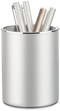 VAYDEER Metal Pen Holder Aluminum Pen Pot, Round Pencil Holder Pot Desktop Makeup Brush Holder Pot for Desk, Office/School Pen Storage Organizer - Silver