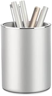 VAYDEER Metal Pen Holder Aluminum Pen Pot, Round Pencil Holder Pot Desktop Makeup Brush Holder Pot for Desk, Office/School Pen Storage Organizer - Silver