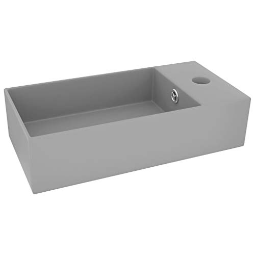 vidaXL Lavabo de Salle de Bain avec Trop-plein Vasque à Poser de Toilette Lave-mains de Salle de Bain Cuisine Maison Intérieur Céramique Gris Clair