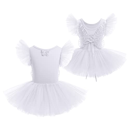 Afavom Butterfly Wings Ballet Leotards For Girls Toddler Ballet Dance Dress Ruffle Tutu Leotard Skirted Ballerina Costume Dancewear For Princess Halloween Party Dress Up White - Butterfly 5-6 Years #TOP4