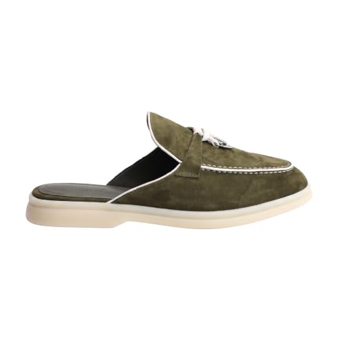 Image of XOBZJH Designer Women's Mules Flat Heel - Suede Leather Flats with Tassel Detail, Comfortable Slip-On Backless Loafers,Casual & Work Shoes