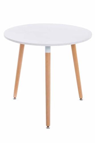 CLP Retro-Design Küchentisch ANSGAR mit 3 Holzbeinen I I rund Ø 80 cm I Tischhöhe 75 cm, Farbe:weiß, Gestell Farbe:Natur CLP Retro-Design Küchentisch ANSGAR mit 3 Holzbeinen I I rund Ø 80 cm I Tischhöhe 75 cm, Farbe:weiß, Gestell Farbe:Natur