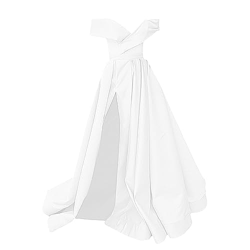 Vestido de noche largo para mujer, elegante vestido de tul con cuello en V, vestido largo con abertura alta., O blanco., XXXL