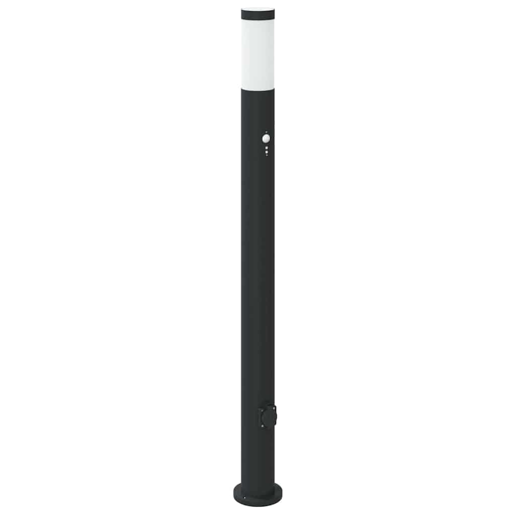 Zestaw 3 słupków ze stali nierdzewnej, 110 cm, z czujnikiem ruchu PIR i zintegrowanym gniazdkiem, do ogrodu, na taras, na zewnątrz, IP44, odporne na warunki atmosferyczne