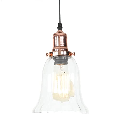 Lampe suspendue vintage en verre et lustre or rose réglable D/E