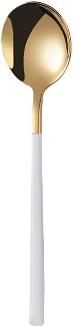 Silverware Flatware Set, 1/4/6/8/10/12 Pieces Stainless Steel Spoons, Round Spoons, Long Handle Spoons, Creative Spoons, Dessert Spoons (Color : White Gold, Size : 6Pcs)