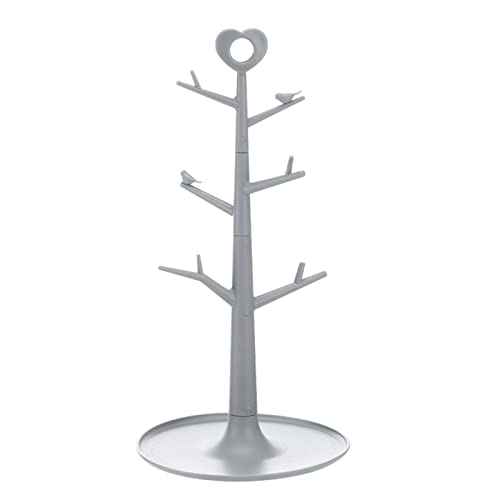 Firlar Grey Coffee Mug Holder Mug Hook, Creativity Tree-Shaped Display Storage Rack Hanging Drain Cup Holder with 6 Hooks Kitchen Shelf Mug Holder Removable Hanging Hook Stands for Cup Jewelry