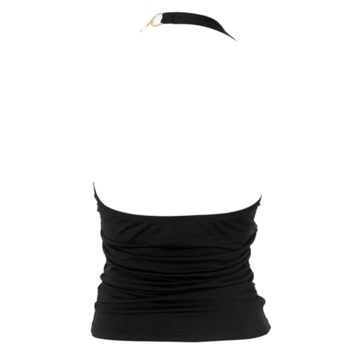 Women's Ring Halter Crop Top Metal Chain Strap Open Back Sleeveless Slim Fit Summer Backless Tank Tops Vest Cami Shirt4