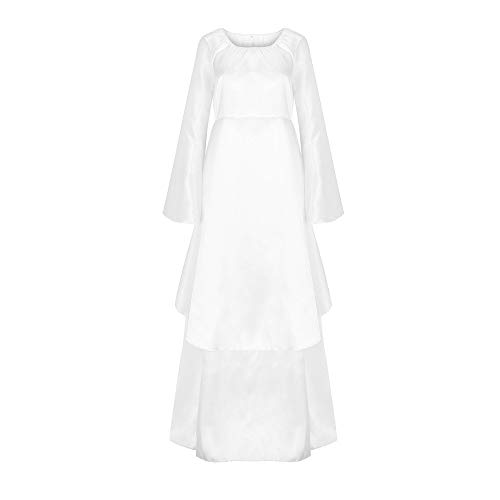 Vestido largo con ojales para mujer, talla grande, color liso, vintage, manga larga, vendaje, vestido largo de fiesta para mujer, blanco, XXL
