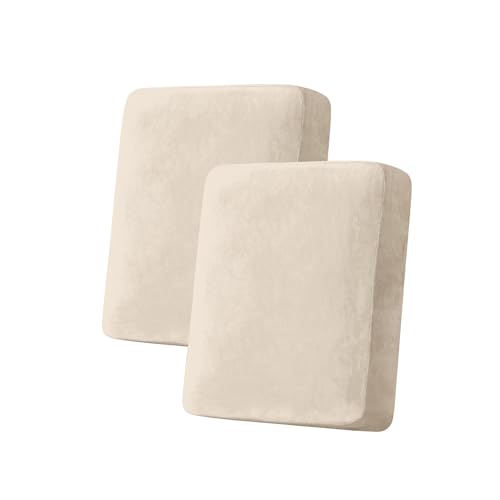 Image of Stretch Silver Fox Velvet Couch Cushion Cover - Soft and Comfortable Fuzzy Slipcover for Chair, Sofa, or Seat Cushion(2 Pcs for 2-Seat Cushion or Loveseat,Ivory)