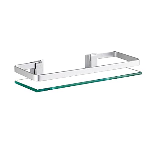 Étagère de salle de bain Étagère de salle de bain En Verre Trempé, 60 80cm Tablette Murales de Douche Sans Perçage Tablette Avant Rectangulaire À Miroir Mural À 1 Niveau, avec Rail Fixation Aluminium Cover