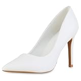 VAN HILL Damen Spitze Pumps Stiletto Basic Klassisch Schuhe 216227 Weiss 39