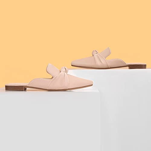 Musshoe Mules For Women Comfortable Pointed Toe Backless Slip-On Slides Loafer Flats With Knot,Nude 8 #TOP4