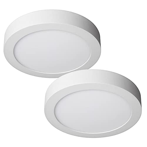 Downlights JANDEI - Pack 2 downlights LED 18W Redondo De Superficie Luz Blanca (equivalente a 140W), Aluminio, Aro Blanco Mate (Blanco...