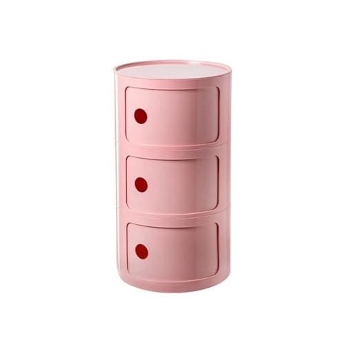 HJYBFA Armario de Almacenamiento Redondo 2, 3 y 4 Niveles con cajones, Mesa Auxiliar y Puerta corrediza, Ideal para Dormitorio, Sala de Estar, Estudio o Dormitorio (Rosa, 32,8 x