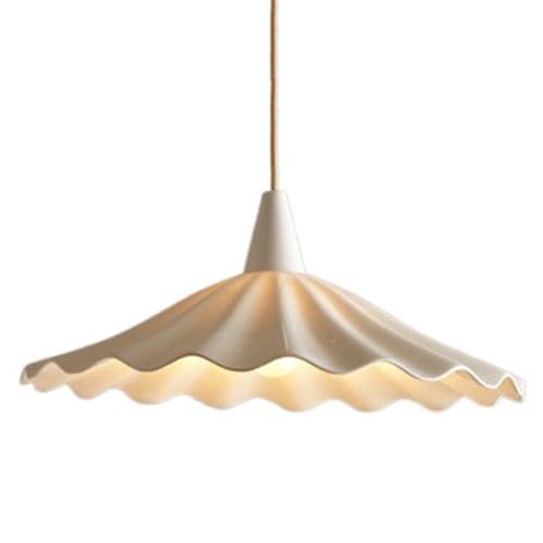 WOLWES E27 Pedestal Single Ceiling Chandelier, Simple Style Ceramic Hanging Light, Flush Mount Ceiling Lamp, Creative Umbrella Ceramic Pendant Lamp Shade, Study Farmhouse Decorative Lamps