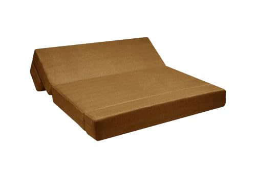 Image of Sofa Cum Bed with Jute Fabric, Convertible Three Seater Sofa Bed 5x6 Ft, Comfortable Cushioned Seating, Space Saving Design for Living Room, Bedroom & Guest Room - Golden Color