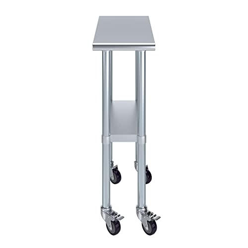Image of AmGood 12 inch Long x 24 inch Deep Stainless Steel Table with Casters