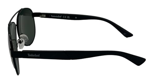Timberland Shiny Black Mens Metal Aviator Sunglass, Green Lens TB7258. 1N3