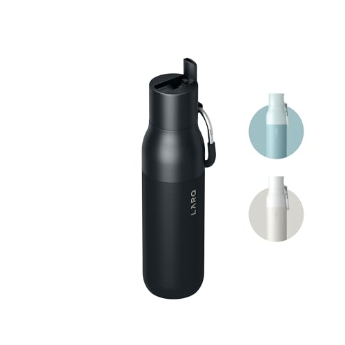 LARQ Bottle Flip Top 17oz - Insulated Stainless Steel Water Bottle with Straw, Obsidian Black, 500 ml
