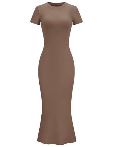 Image of LOMON Women Fishtail Hem Ribbed Maxi Dresses Summer Casual Stylish Y2k Sexy Fitted Lady Elegant Cotton Soft Lounge Dress