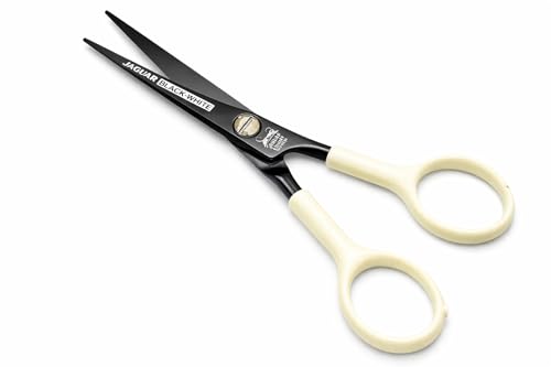 Tijeras de Peluquería Profesional Jaguar Black White – Premium Hair Cutting Scissors con Anillas Blancas Ergonómicas, Filo Navaja Ultra Afilado, Acero Alemán Duradero – Barber & Stylist