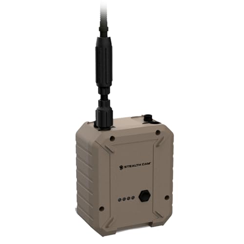 Stealth Cam FieldMAX Batería externa recargable de litio 5000mAh, compatible con cámaras de caza con toma de batería de 12 V, cable de alimentación aislado, adaptadores bloqueables y lisos,