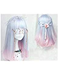 Chc Fairy 18 Inch Soft Sister Light Blue Pink Color Gradient Cosplay Wig Gals Japan Harajuku Style+Cap No Headwear #TOP1