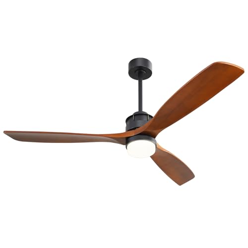 Image of Sofucor 60 Inch Ceiling Fan with Light and Remote, Large 3 Solid Wood Blade
