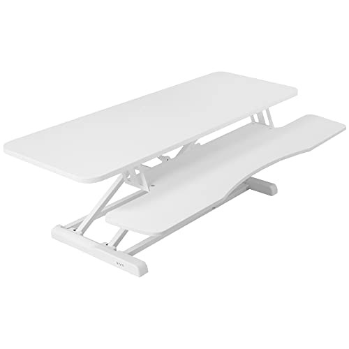 Image of VIVO 42 inch Desk Converter, K Series, Height Adjustable Sit to Stand Riser, Dual Monitor and Laptop Workstation with Wide Keyboard Tray, White, DESK-V042KW