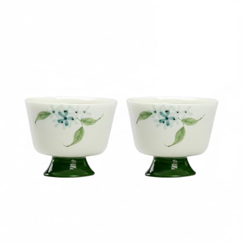 Jainalor 2 Pack Chinese Tea Cups - Small Sake Cups With Hand Painted Hydrangea, Gongfu Ceramic Teacup No Handle - 1.35 oz Traditional Tea Ceremony Accessories