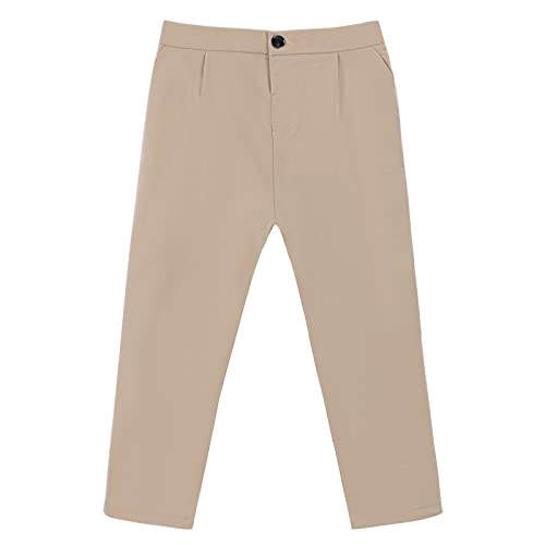 LOLANTA Boys Khaki School Trousers, Slim Fit Formal Suits Trouser Adjustable Waist（10-11 Years,Khaki,Tag 150