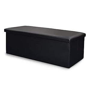Home Republic Grote Ottomaanse Opbergdoos Opvouwbare Zitting, Opbergkruk Kunstleer Speelgoed Borst Praktische Bank Deken Box (zwart, 76x38cm)