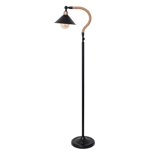 monkey ladder Cabo - pie salon negro, 1 puerto E27, cuerda de cañamo, medidas 150x26x40 cm, ideal para decoración y ambientación