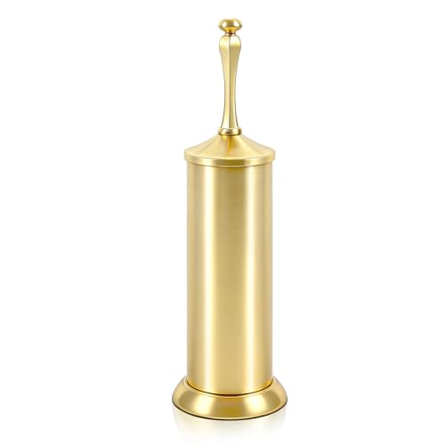 Image of Brushed Gold Toilet Brush and Holder,Extra Long Handled Toilet Brush for Bathroom,Stainless Steel Heavy Duty Toilet Bowl Brush,Deep Cleaning Modern Toilet Cleaner Brush -Space Saving, Covered Brush